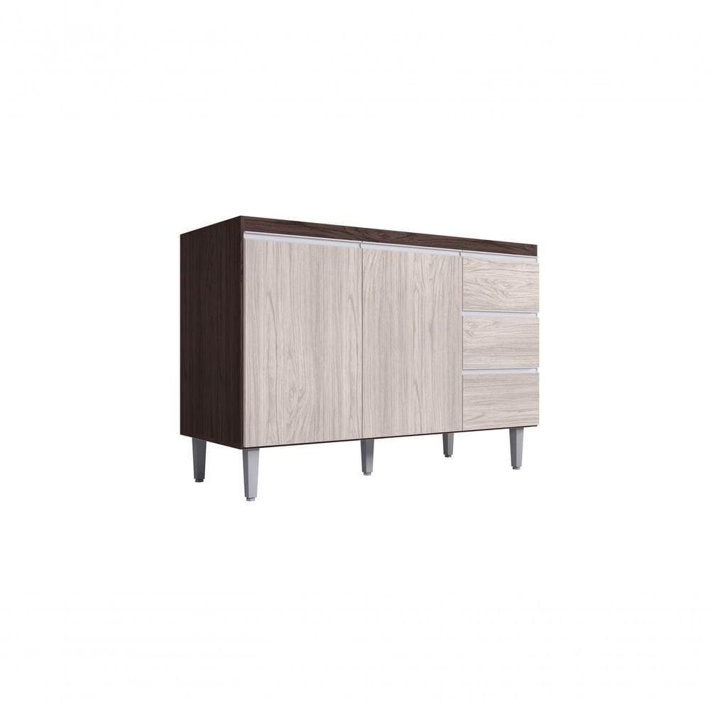 Balcão Gabinete Para Pia Andreia Sem Tampo 120cm 2 Portas 3 Gavetas Marrom