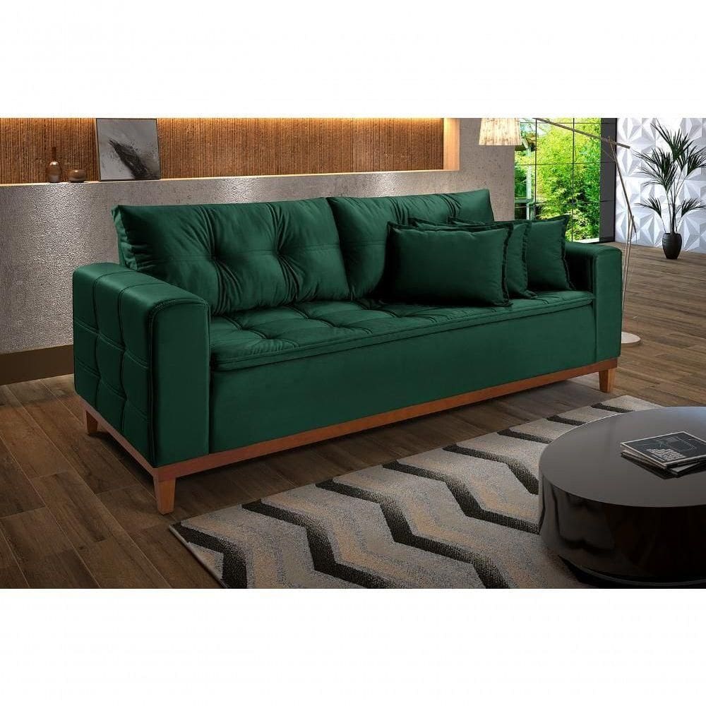 Sofá Atenas 1,70 3 Lugares Império Estofados Veludo Verde 181