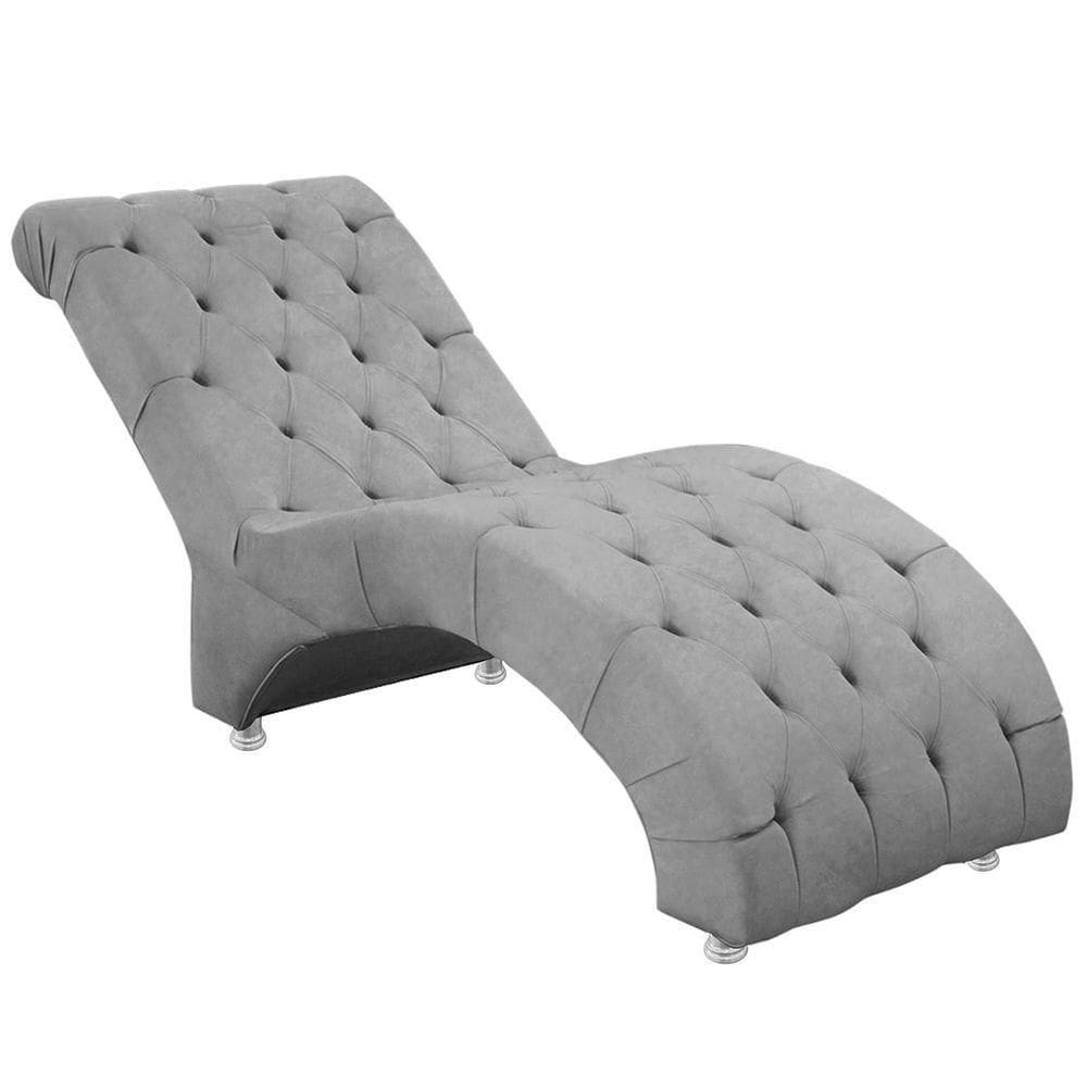 Espreguiçadeira Recamier Divã Para Sala E Clínica Veludo Cor Cinza Claro