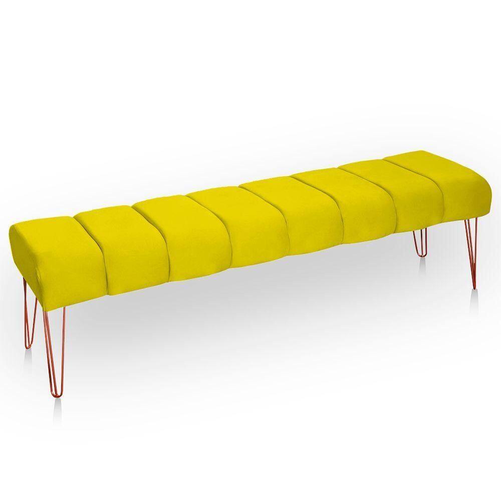Recamier Estofada Casal Queen Luxo Veludo Cor Amarelo