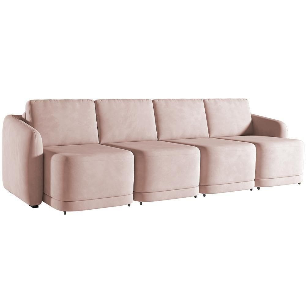 Sofá Cama Para Sala De Estar 4 Lugares 316cm Montserrat K01 Veludo Rosê - Lyam Decor