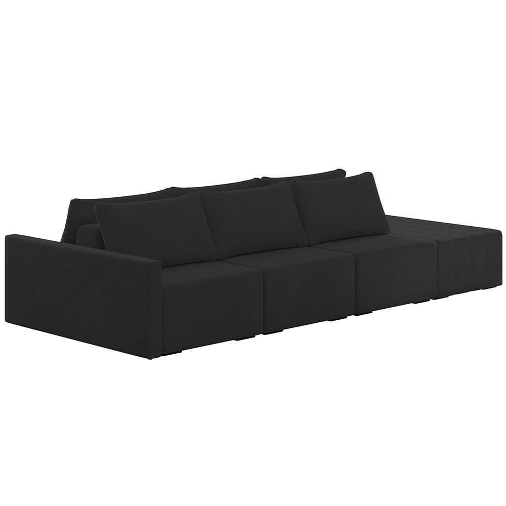 Sofá Ilha Modular Para Sala 312cm Com Puff Dublin K01 Veludo Preto - Lyam Decor