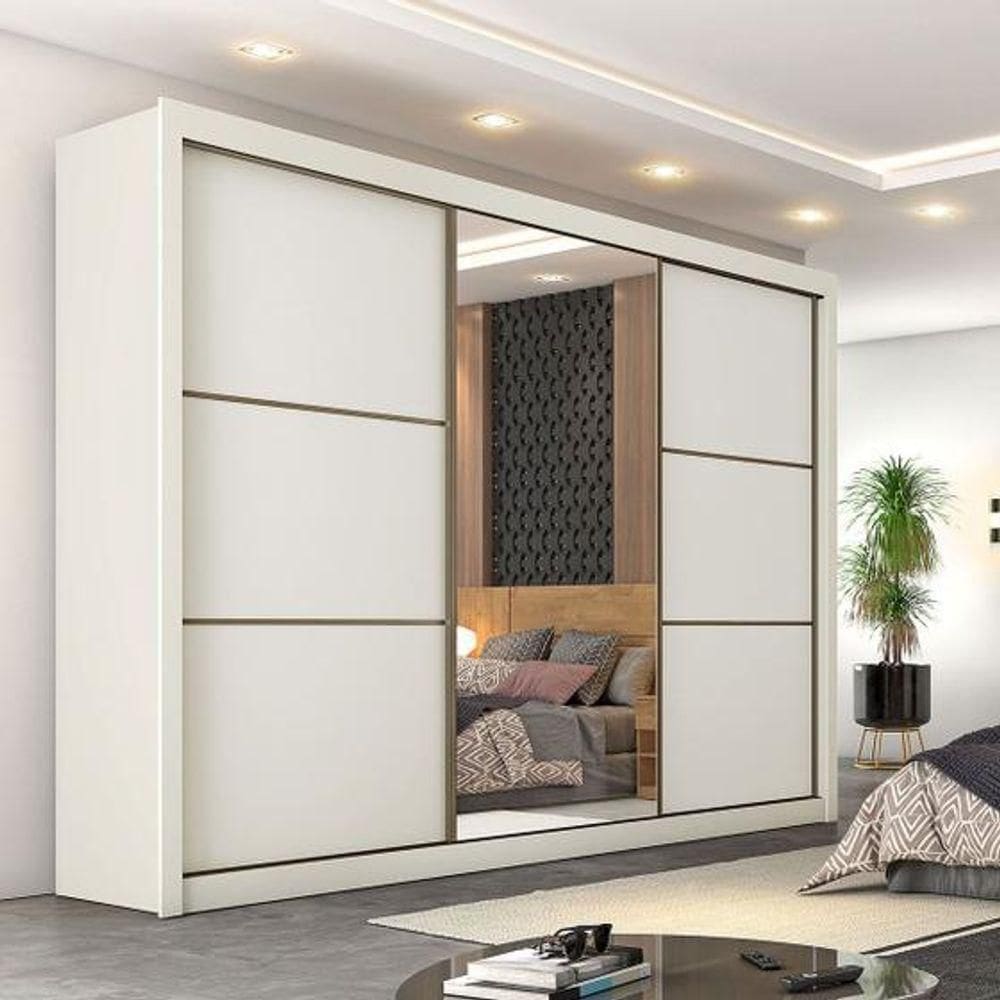 Guarda-roupa Casal Bragança 2 Portas 6 Gavetas Com Espelho 100% Mdf Off White/peroba/off White - Moveis Europa