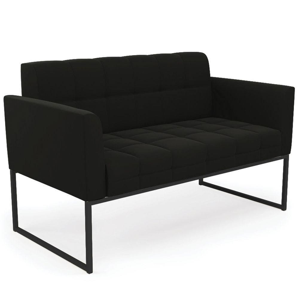 Sofá Namoradeira Base Industrial Preto Ana Suede Preto