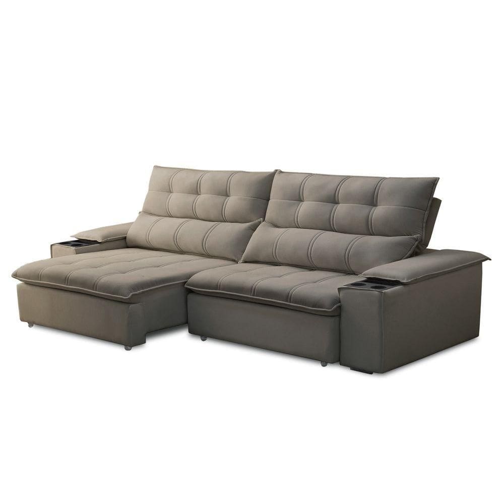 Sofá Retrátil 3 Lugares Com Porta Copo 230cm Malta F05 Veludo Marrom
