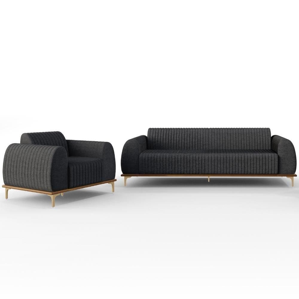 Kit Sofá 3 Lugares 180Cm Com Poltrona Cinza Escuro C-416