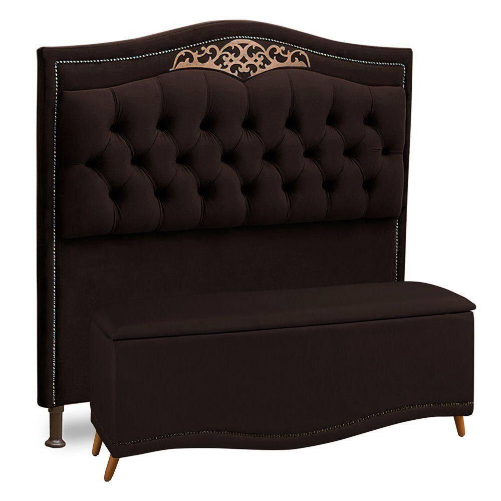 Cabeceira E Calçadeira Baú Box Casal Queen Size 160cm Marrom