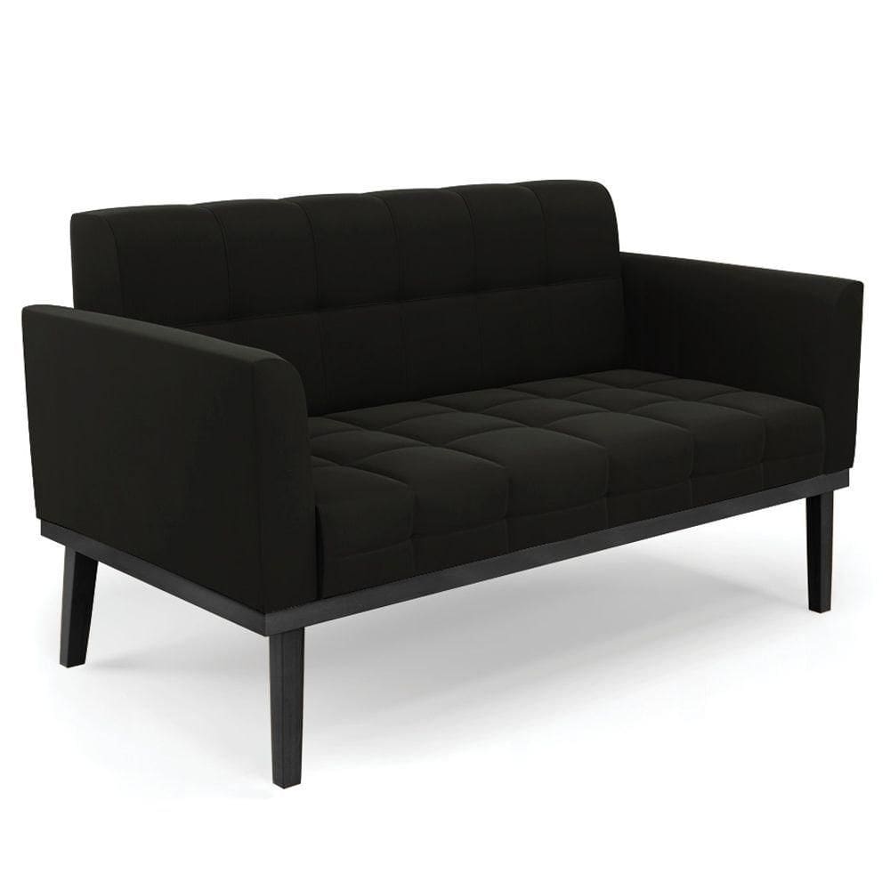 Sofá Namoradeira Base Madeira Preto Ana Suede Preto