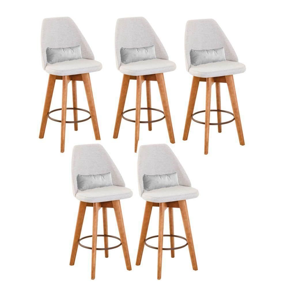 Kit 05 Banquetas Linho Bege E Almofada Sintético Branco