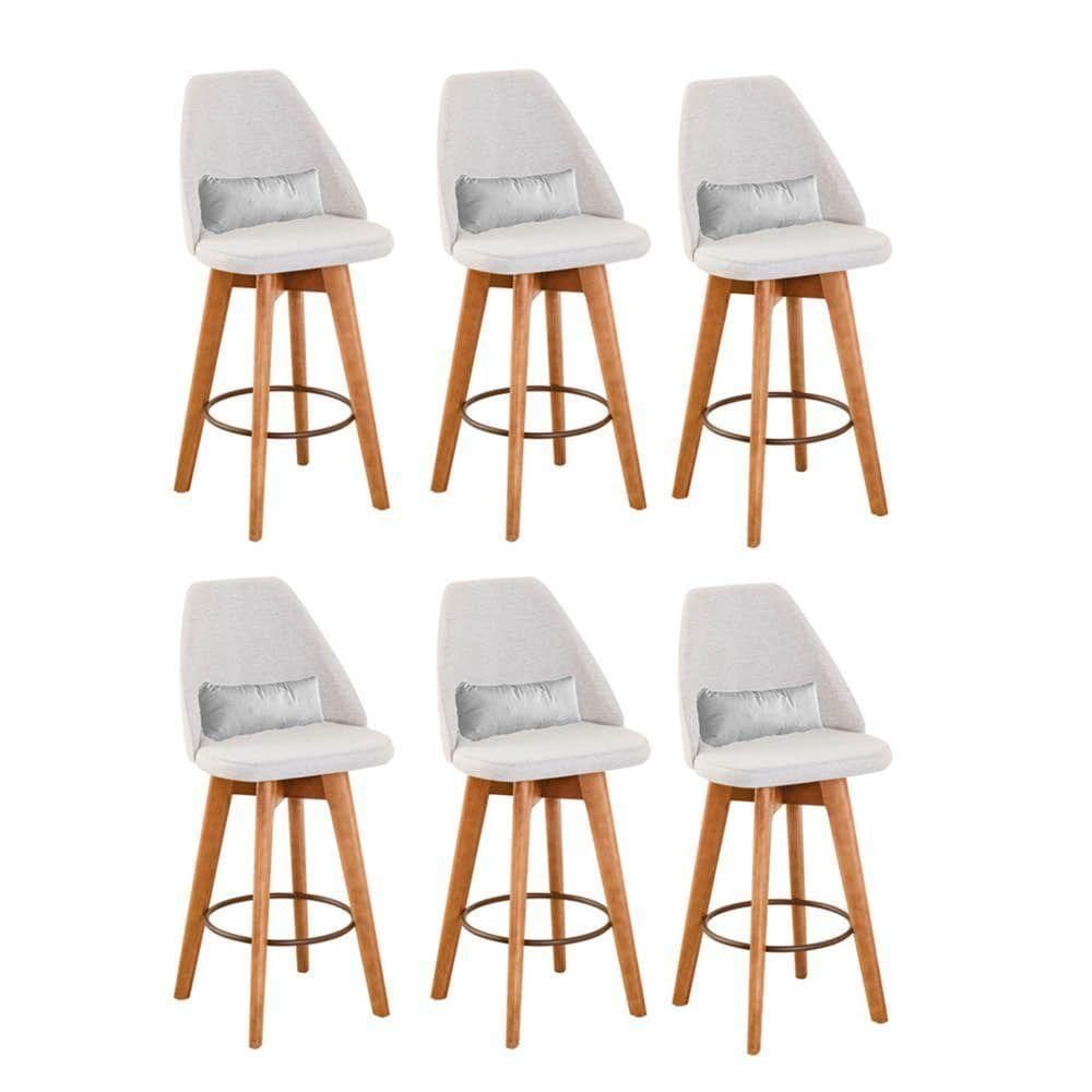Kit 06 Banquetas Bege Claro E Almofada Suede Branco