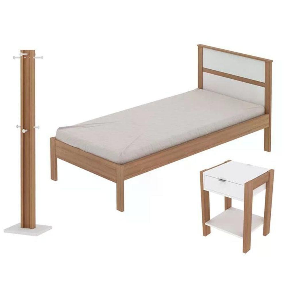 Quarto Solteiro 3 Peças Qt1 Amendoa Branco