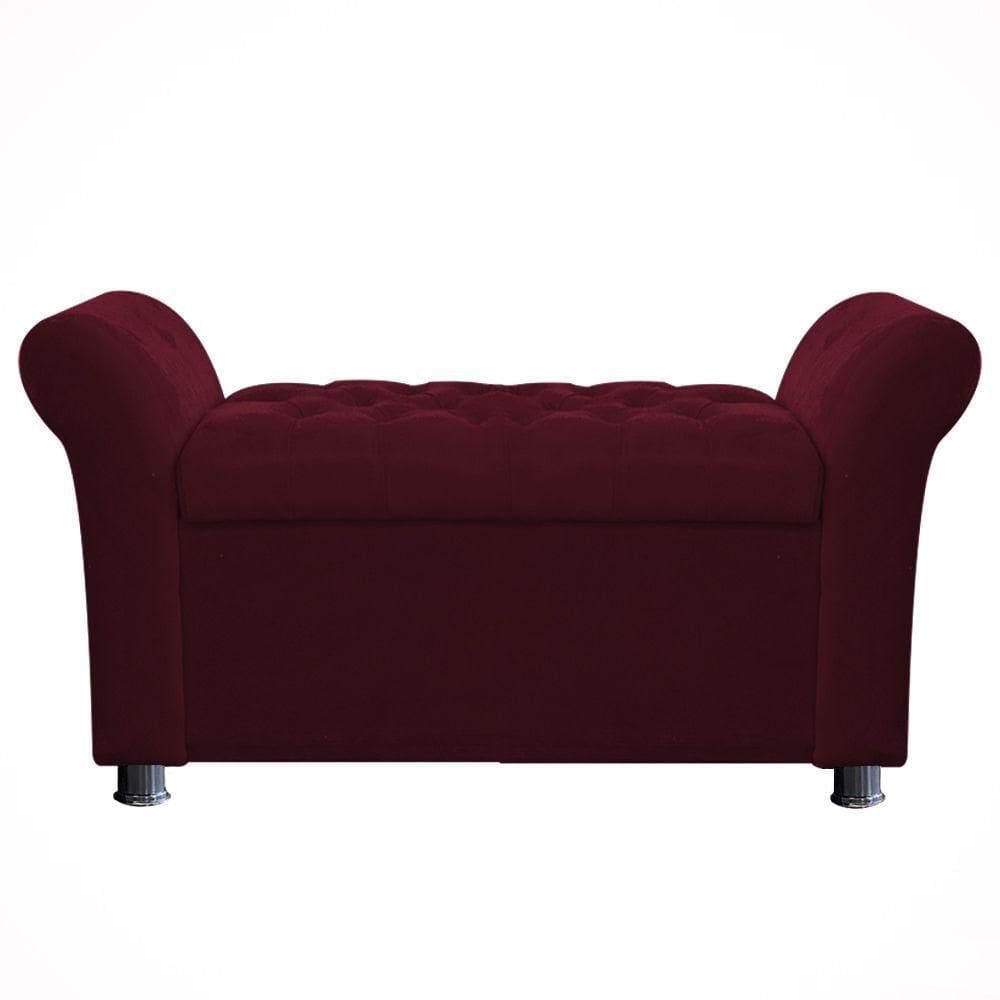 Recamier Baú Sapateira Louis 160x Cama Queen Size Suede Vinho - Majú Deor