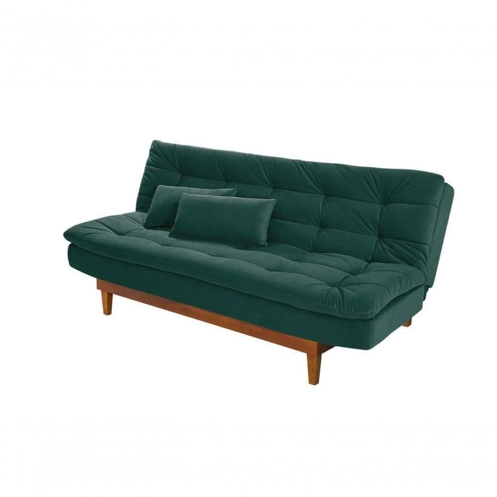 Sofá Cama Dubai 3 Lugares Império Reclinável Casal Pés Madeira Madero Verde 403