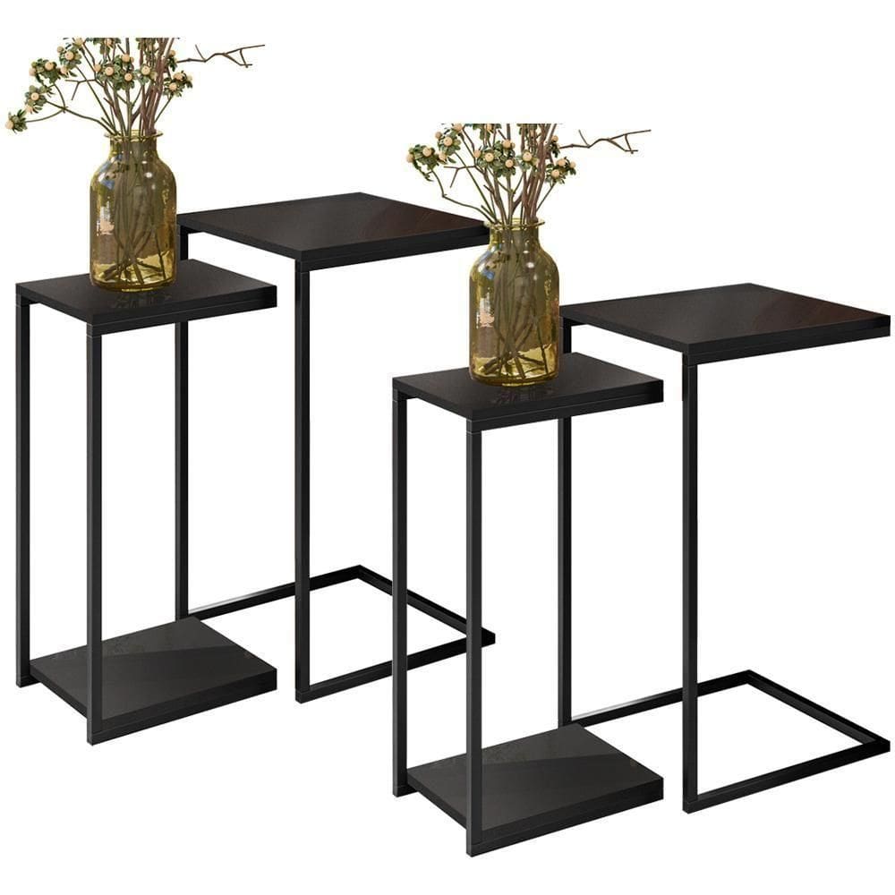 02 Conjuntos De Mesas Laterais Industrial D01 Design Preto
