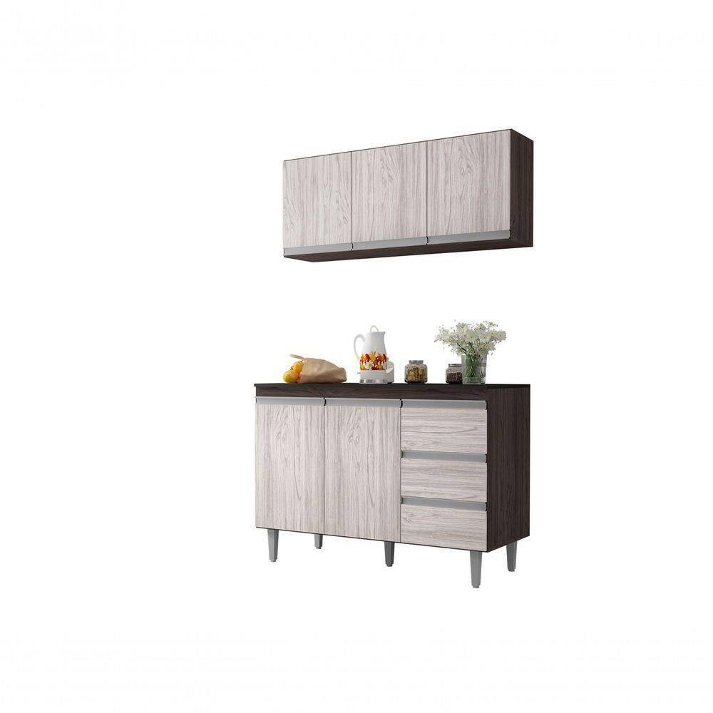 Balcão Gabinete Para Pia Andreia E Armário Aéreo Andreia 120 Cm Marrom