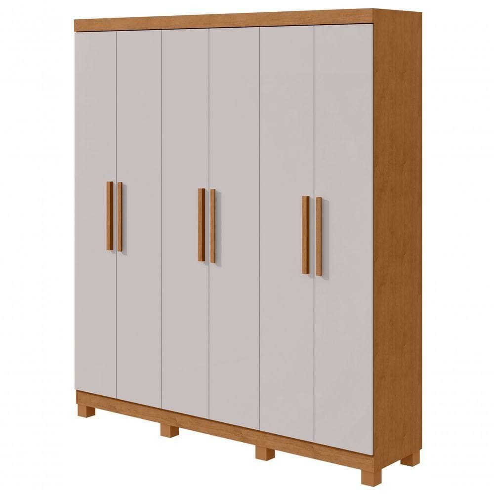 Guarda-roupas Casal 6 Portas 3 Gavetas Jazz Com Pés Sem Espelho - Lopas Amendoa Clean/off White