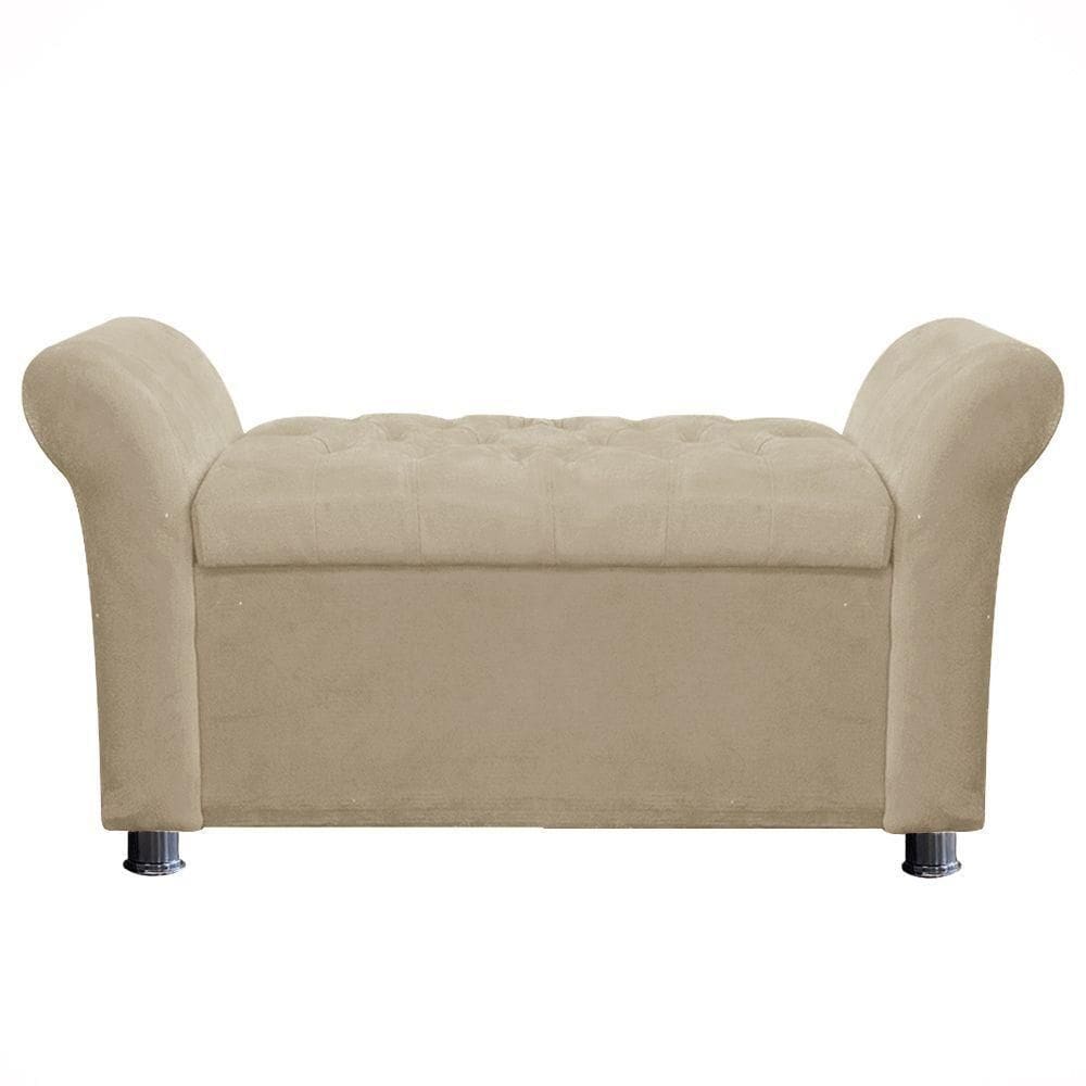 Recamier Baú Sapateira Louis 160x Cama Queen Size Suede Bege - Majú Deor