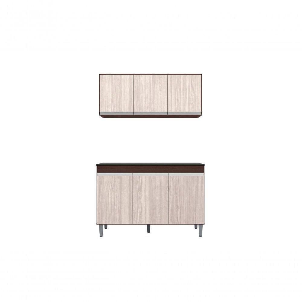 Balcão Gabinete Manu 120 Cm S-tampo E Armário Aéreo Andreia 120cm Marrom