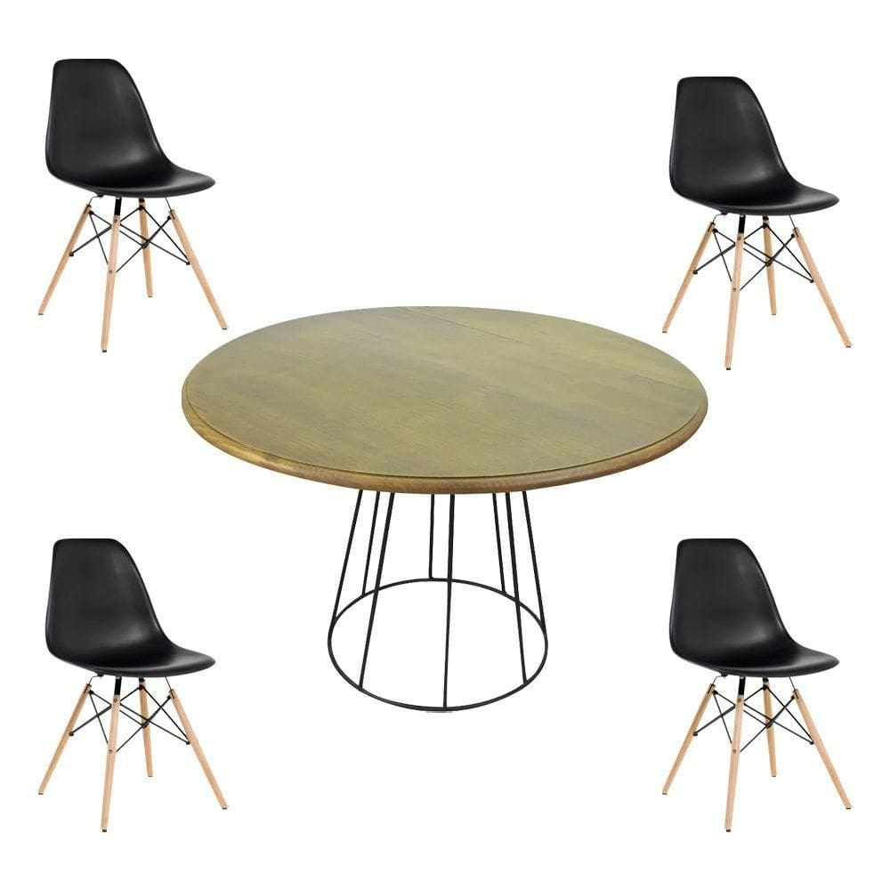 Conjunto Mesa De Jantar 4 Cadeiras Garabit/telaio Preto/castanho