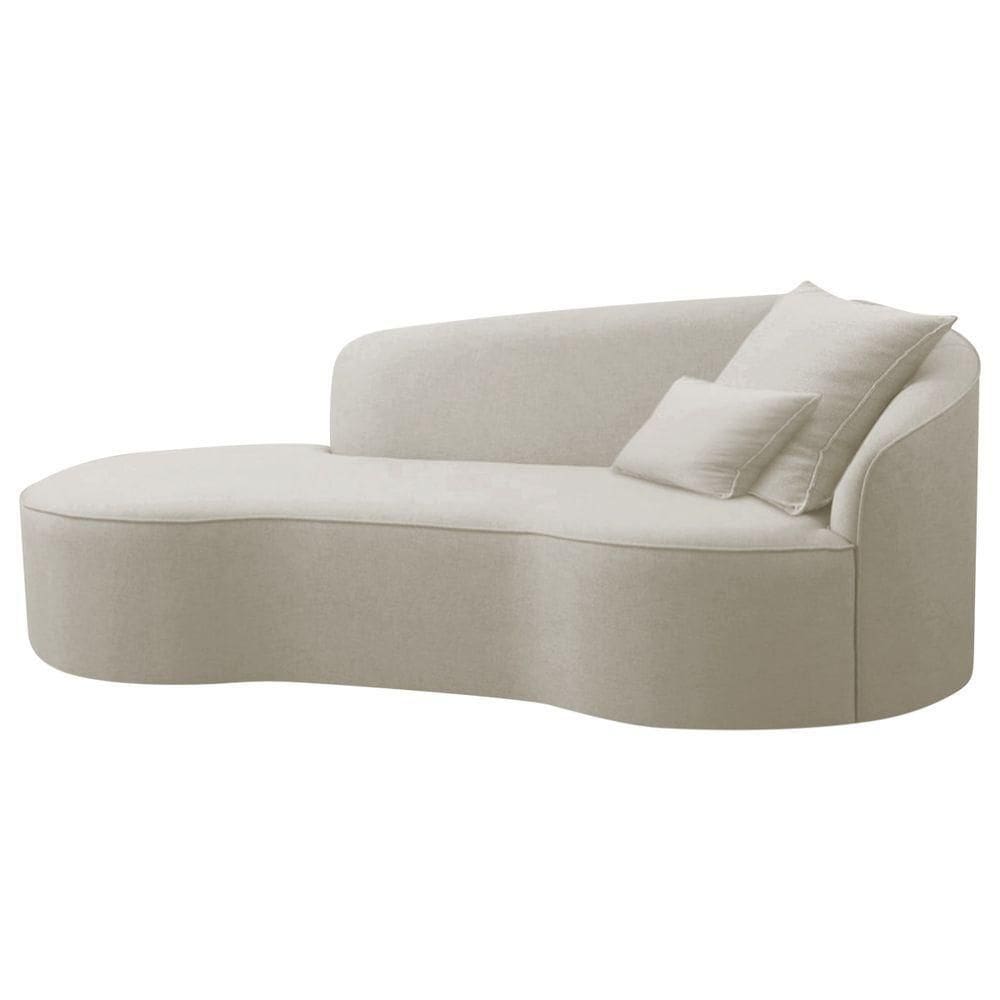 Divã Recamier Curvo Sala De Estar Recepção Lado Esquerdo Linho - Doce Sonho Móveis Cor Bege