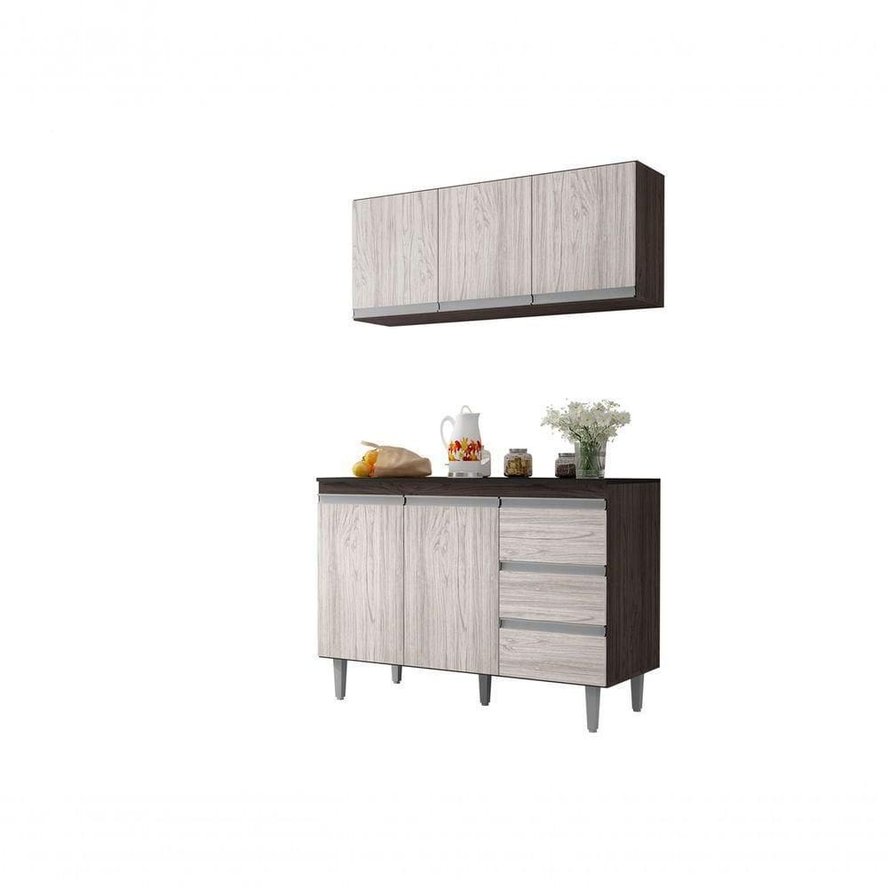Balcão Gabinete Para Pia Andreia E Armário Aéreo Andreia 120 Cm Marrom