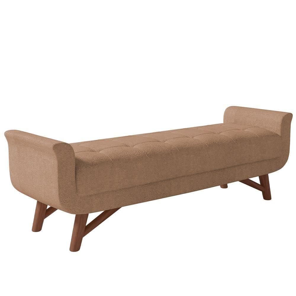 Puff Recamier Decorativo Com Pés Em Madeira 195cm Itália P05 Bouclê Bege