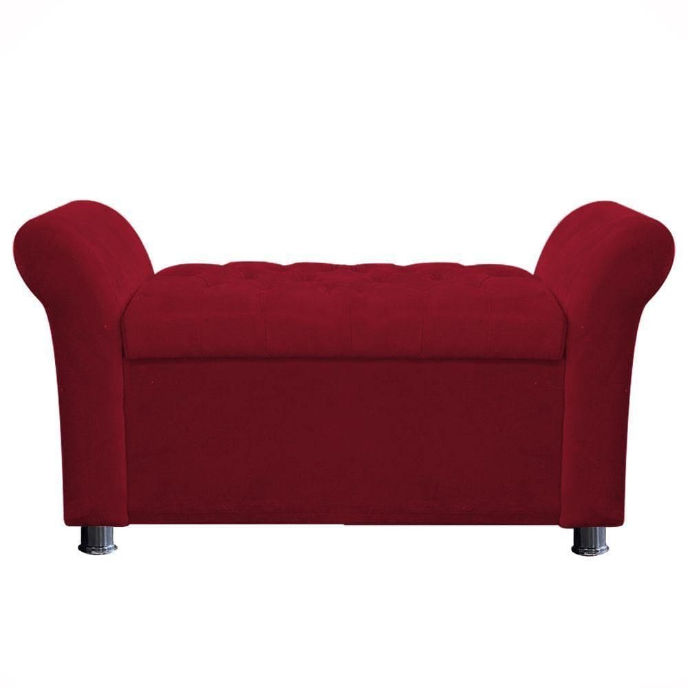Recamier Baú Sapateira Louis 160x Cama Queen Size Suede Vermelho - Majú Deor