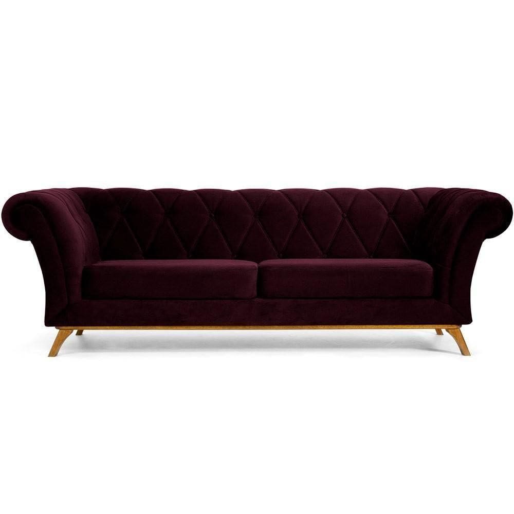Sofá 3 Lugares Império 230 Cm Veludo Roxo Grape C-292