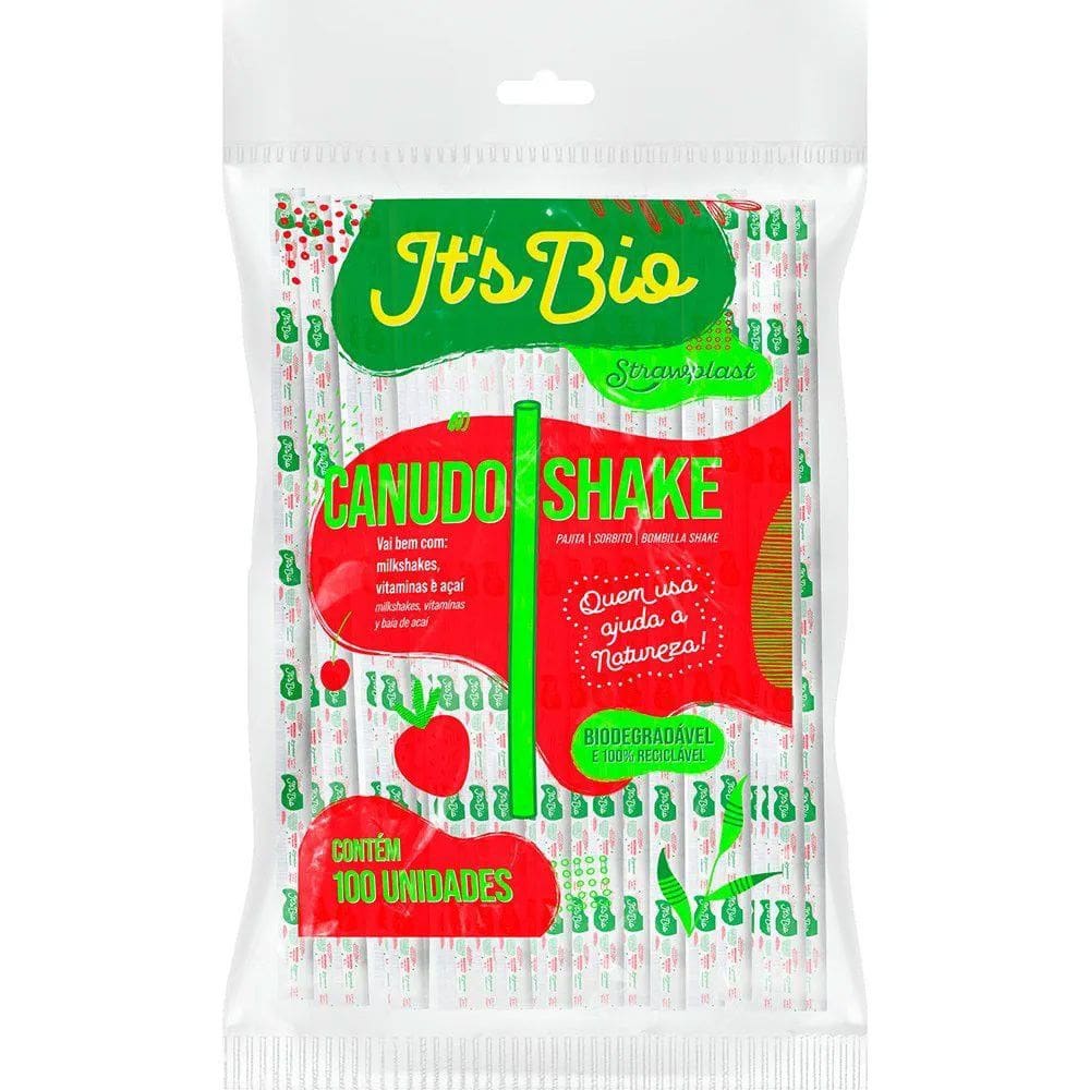 Canudo Bio Shake 8mm Sache de Papel c/100 - Strawplast