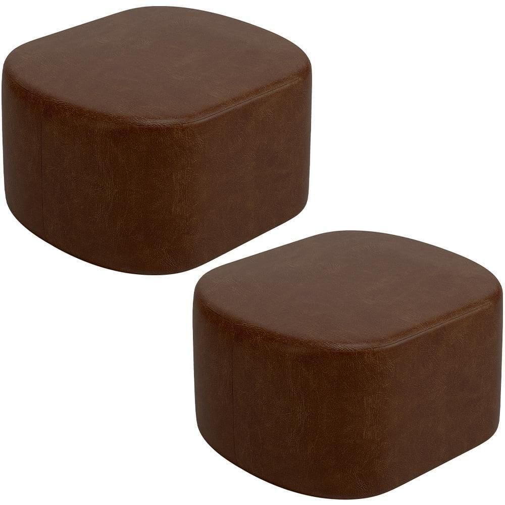 Kit 2 Puffs Decorativos Orgânico Para Living Quarto 70cm Doha W01 Couríssimo Marrom - Lyam Decor
