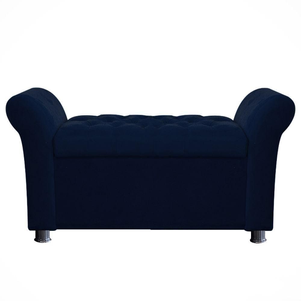 Recamier Baú Sapateira Louis 160x Cama Queen Size Suede Azul Marinho - Majú Deor
