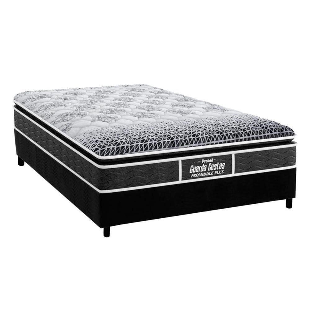 Conjunto Box Casal: Colchão Anatômico Probel D28/ep Guarda Costas Prómiddle Plus + Base Crc Suede Black(138x188)