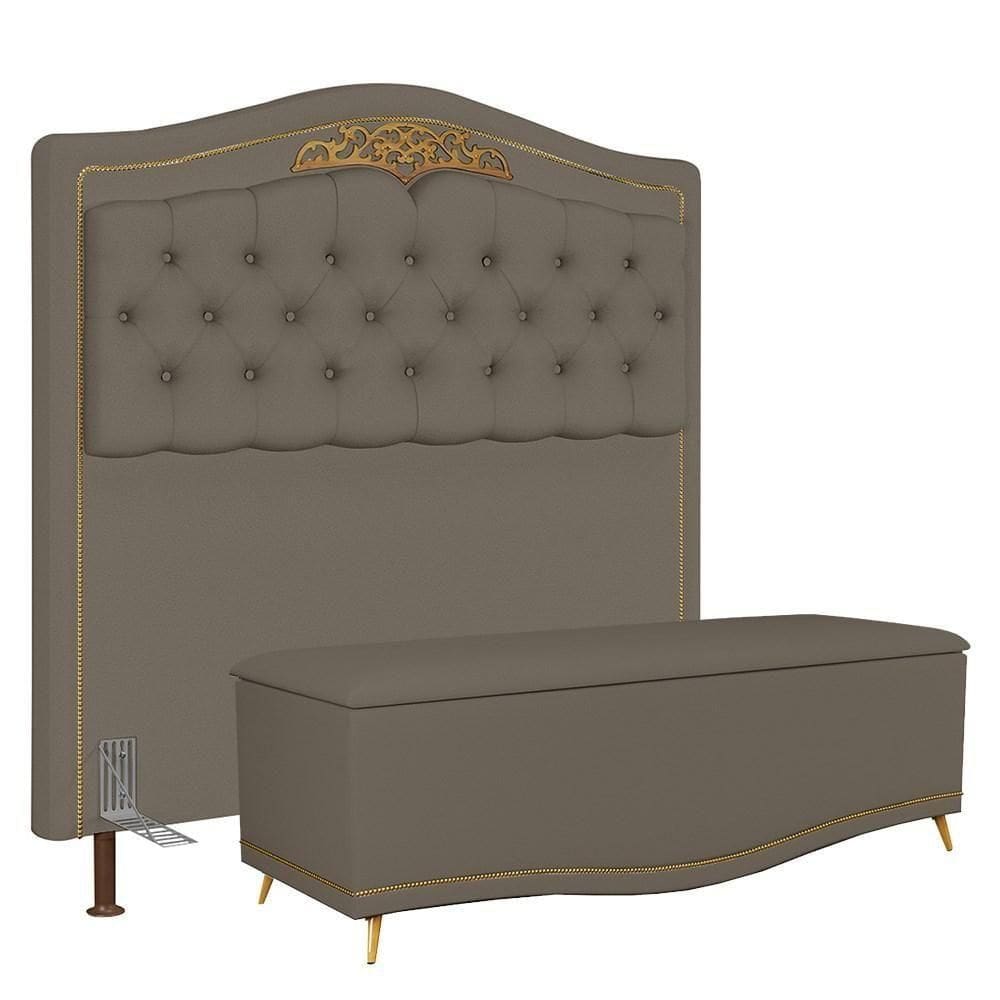 Cabeceira Cama Box Casal Queen 160Cm Com Calçadeira Baú Imperial J02 Corano Areia