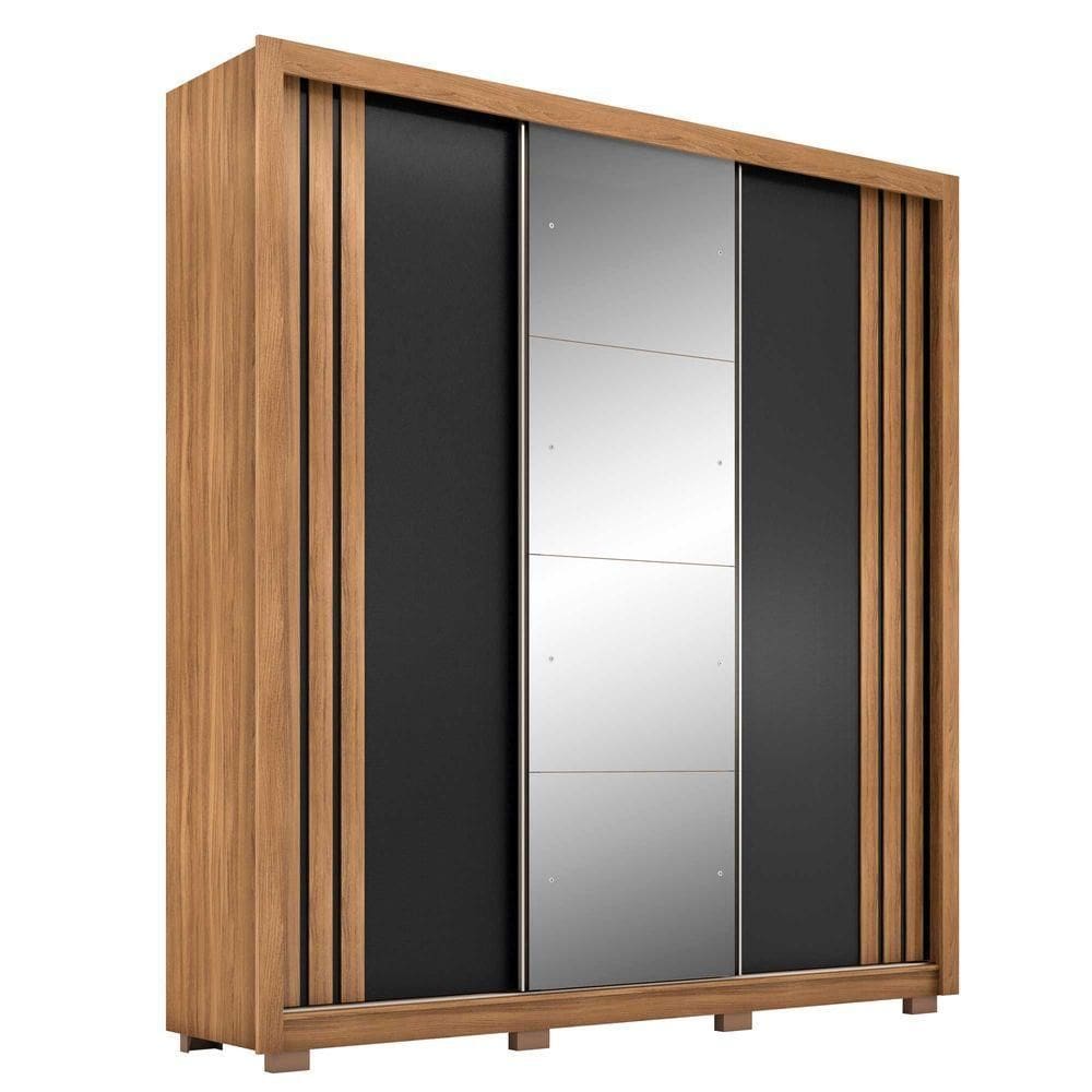 Guarda Roupa Casal 3 Portas Moema Com Pés E Espelho Amendola Touch/nude Preto  Tx  - Demóbile