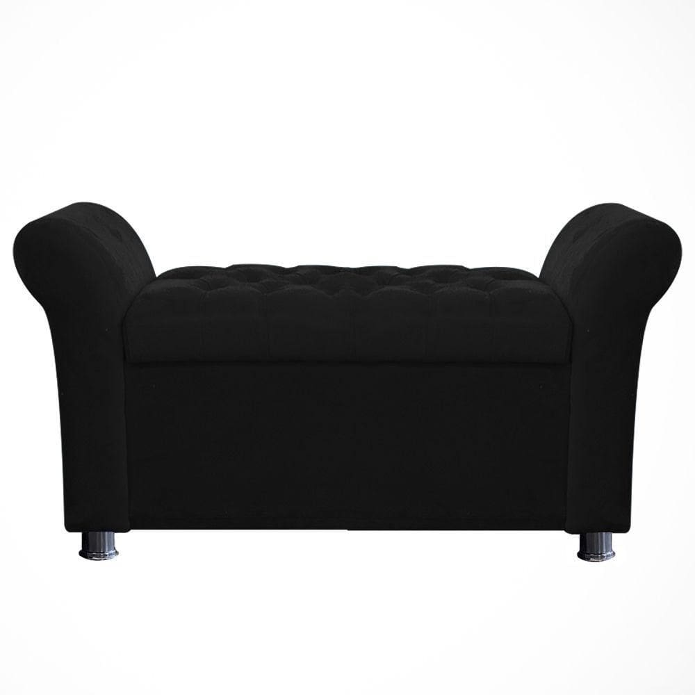 Recamier Baú Sapateira Louis 160x Cama Queen Size Suede Preto - Majú Deor