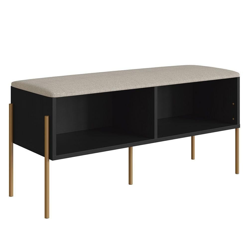 Banco Sapateira Estofada Para Quarto Pé Metal Arlo A10 Nero-dourado - Mpozenato
