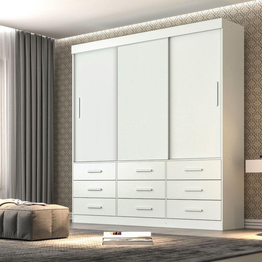 Guarda Roupa Casal 3 Portas 9 Gavetas New Star Sallêto Móveis Branco