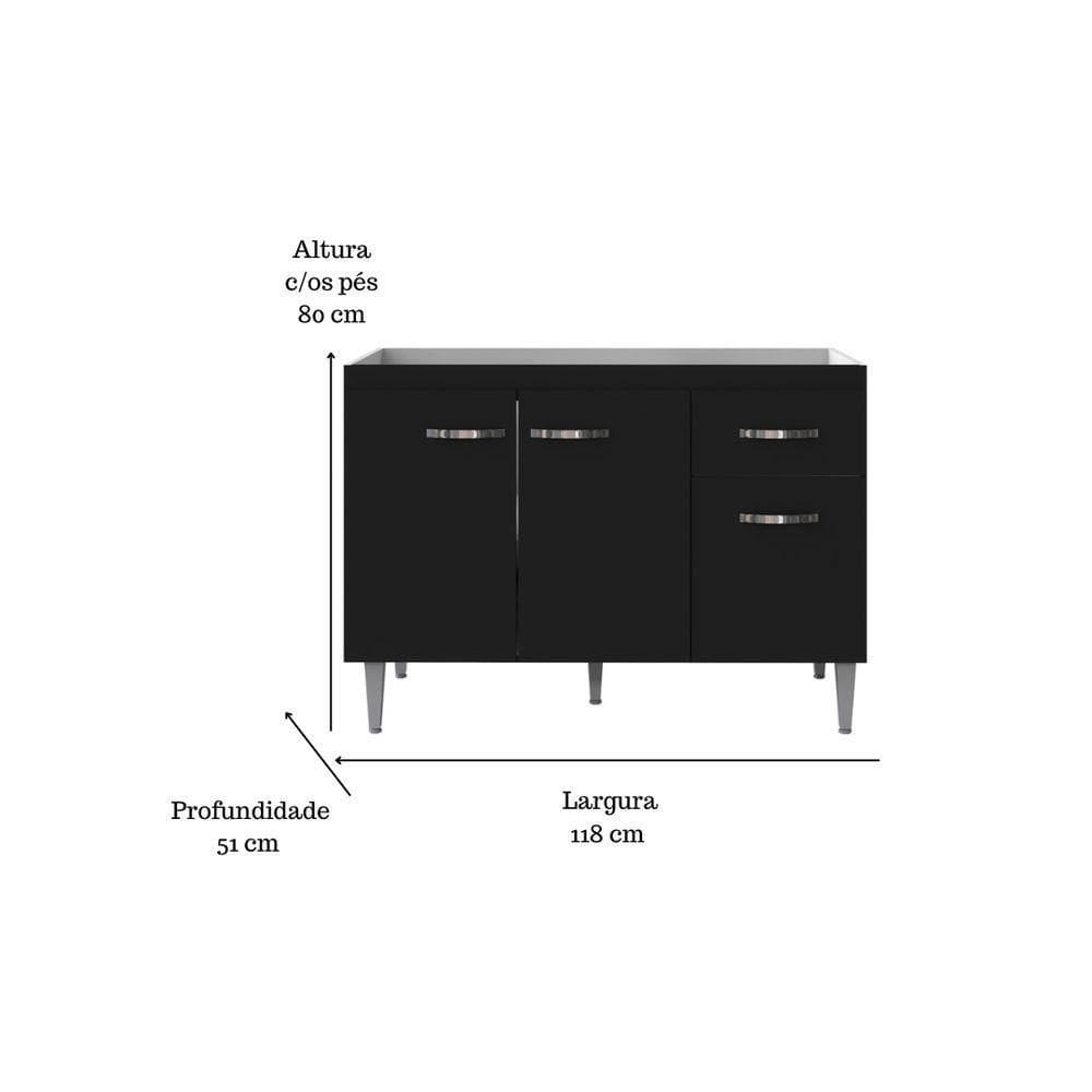 Balcão Gabinete Para Pia Gabriela Sem Tampo 120cm 3 Portas 1 Gaveta Marrom