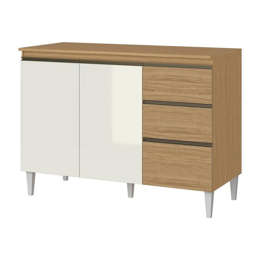 Balcão Para Cozinha Com 03 Portas E 02 Gavetas Kelly Cor Atacama Off White Aramóveis