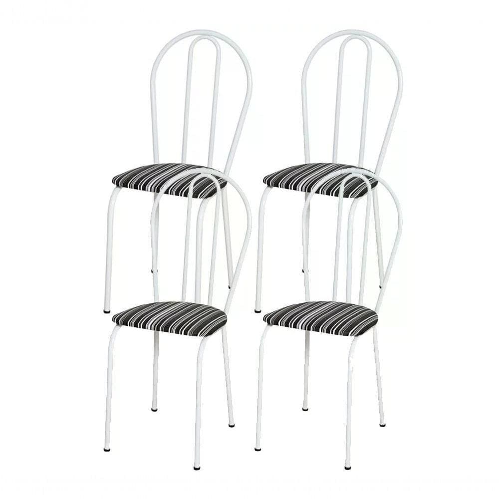 Kit 04 Cadeiras Tubular Branco 004 Assento Preto Listrado Pr