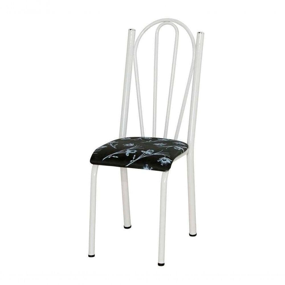 Cadeira Tubular Branca 021 Assento Preto Florido Branco