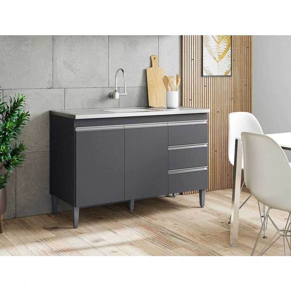 Balcão Gabinete De Pia Andréia 100cm Cinza S/ Tampo - Ajl Móveis