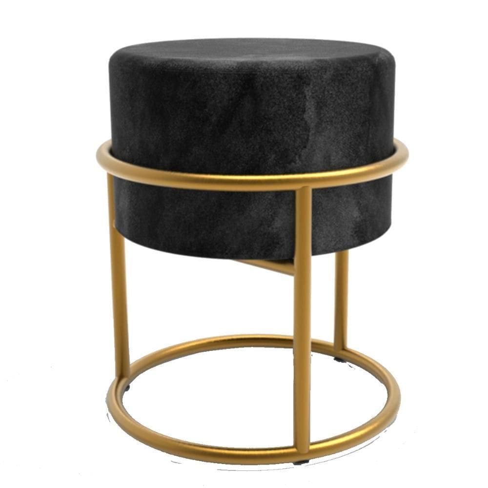 Puff Banqueta Decorativo Redondo Iron Base De Ferro Suede Preto