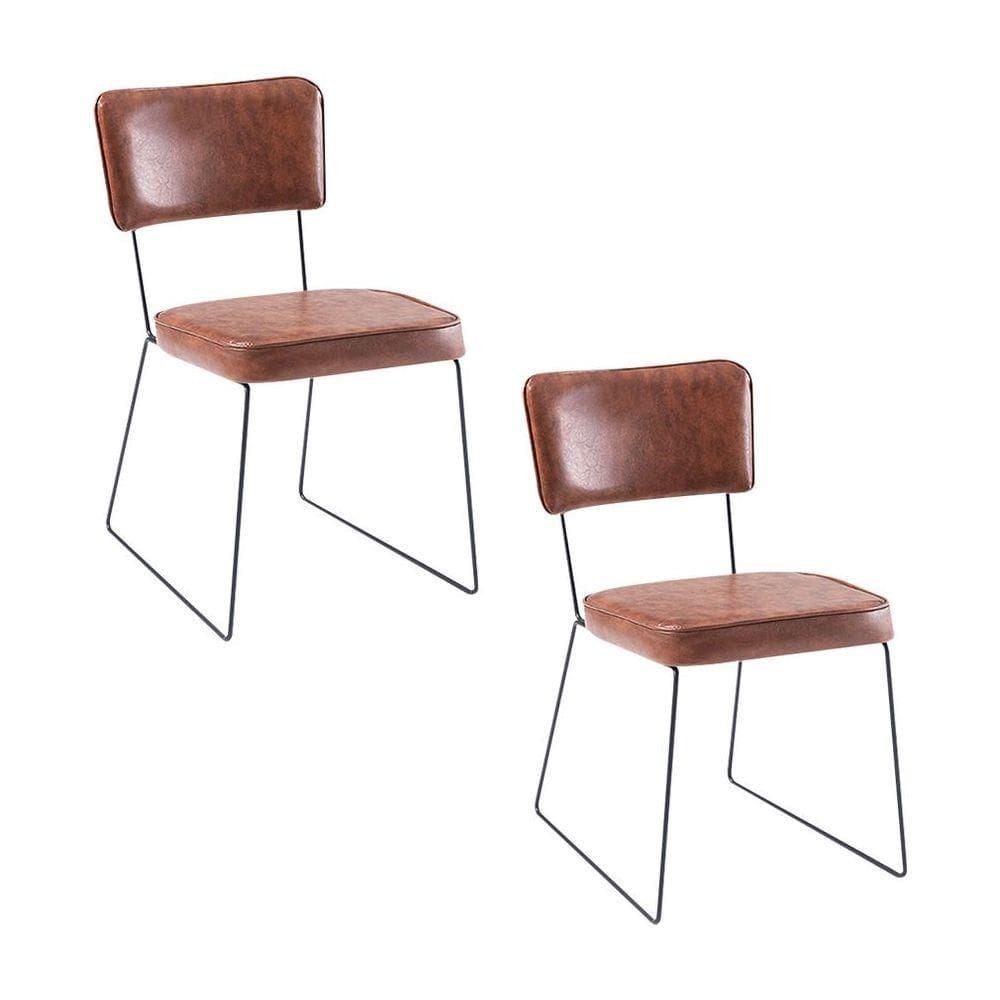 Kit 2 Cadeiras De Jantar Decorativa Base Aço Preto Luigi Pu Caramelo