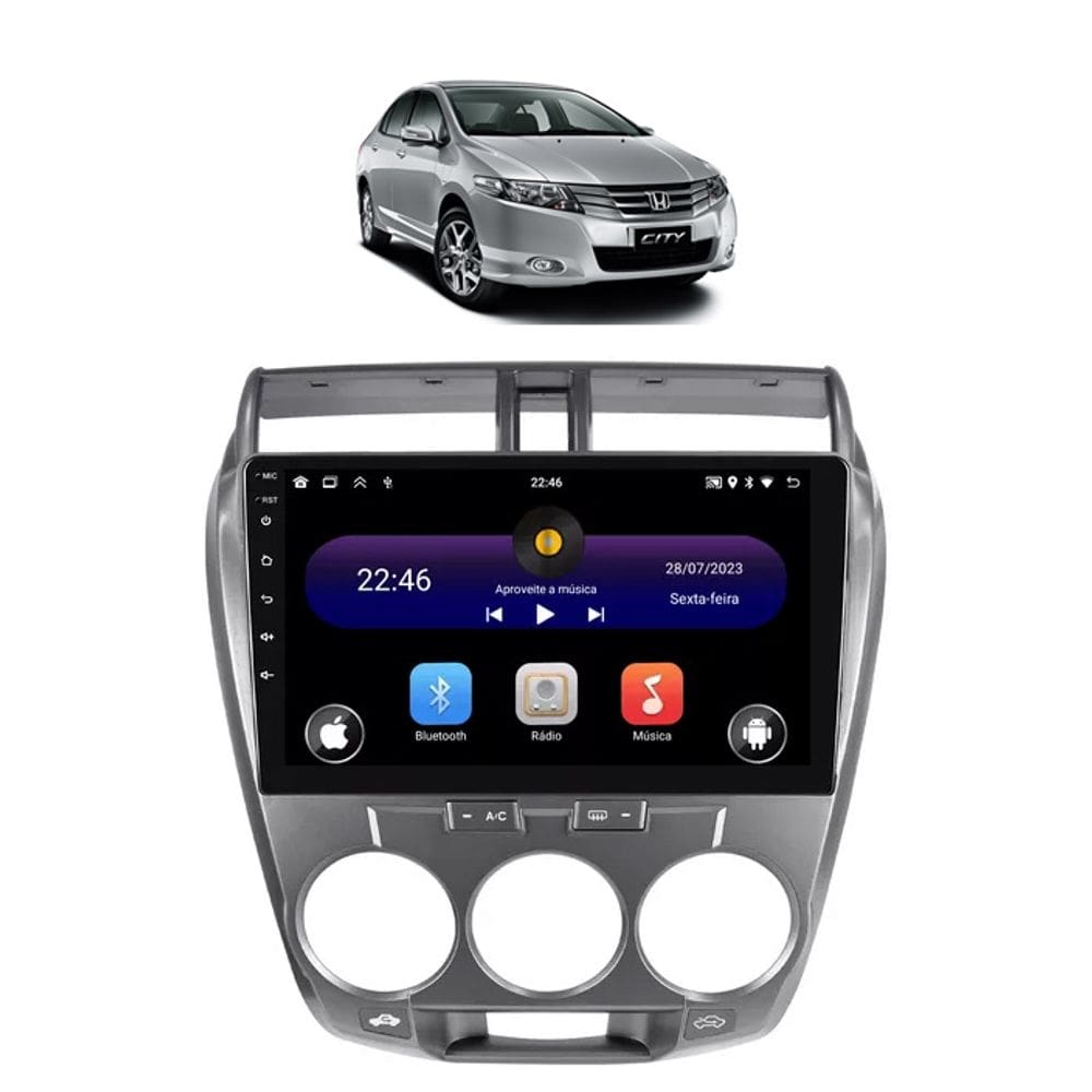 Kit Multimídia City 2009 10 11 12 13 14 Ar Analogico 9 Pol Android Carplay QuadCore 2/64GB - Autovex