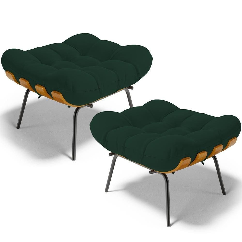 Kit 2 Puff`s Decorativos Sala De Estar Costela L02 Suede Verde Musgo - Lyam Decor
