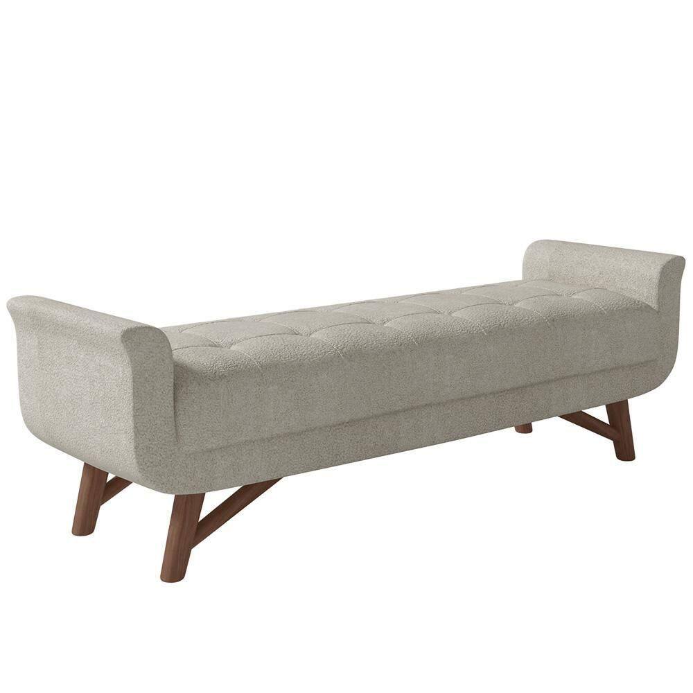 Puff Recamier Decorativo Com Pés Em Madeira 160cm Itália Bouclê Creme