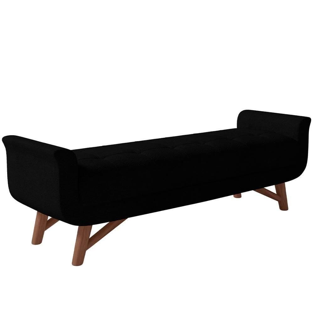 Puff Recamier Decorativo Com Pés Em Madeira 140cm Itália Bouclê Preto