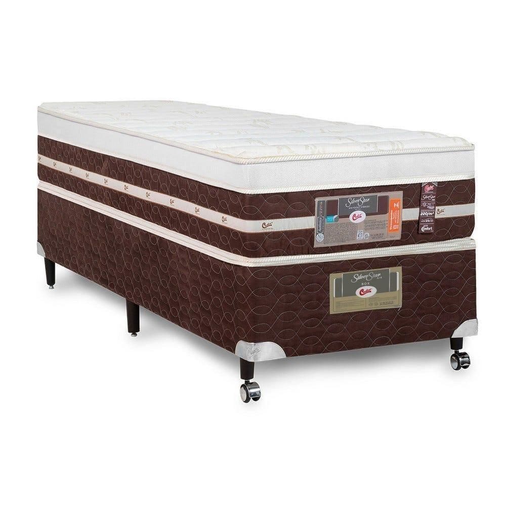 Cama Box + Colchão Castor Solteiro Silver Star Air One Face Hibrido 100x200x59cm
