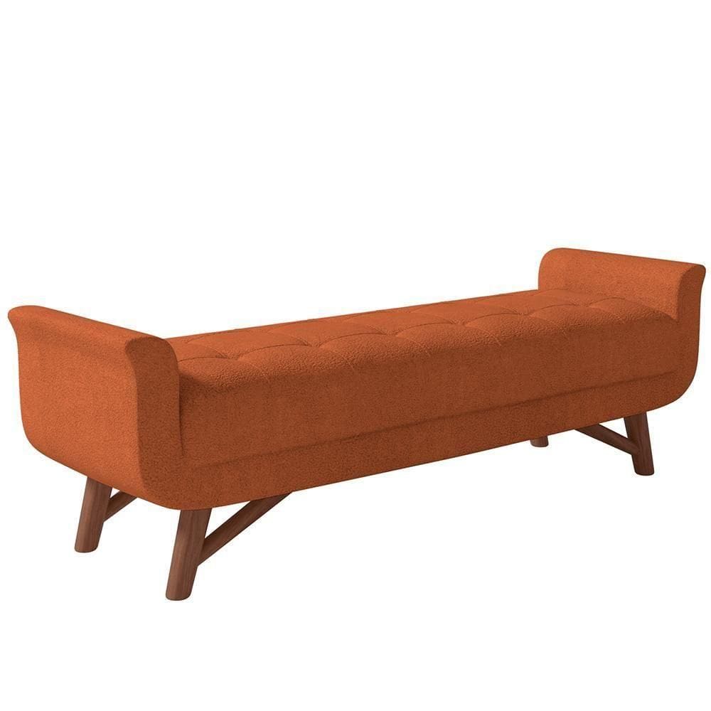 Puff Recamier Decorativo Com Pés Em Madeira 160cm Itália Bouclê Terracota